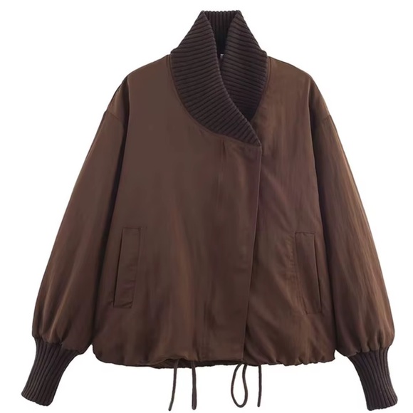 ZARA ZW COLLECTION RIBBED JACKET - Chocolate - Picture 3 of 8